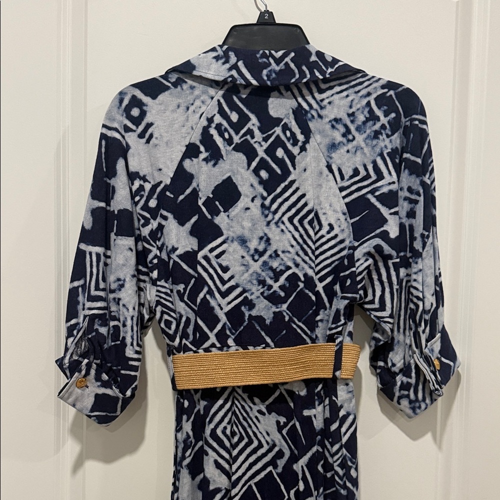Donna Karan Navy and White Geometric Dress with Tan Belt - Picture 6 of 6